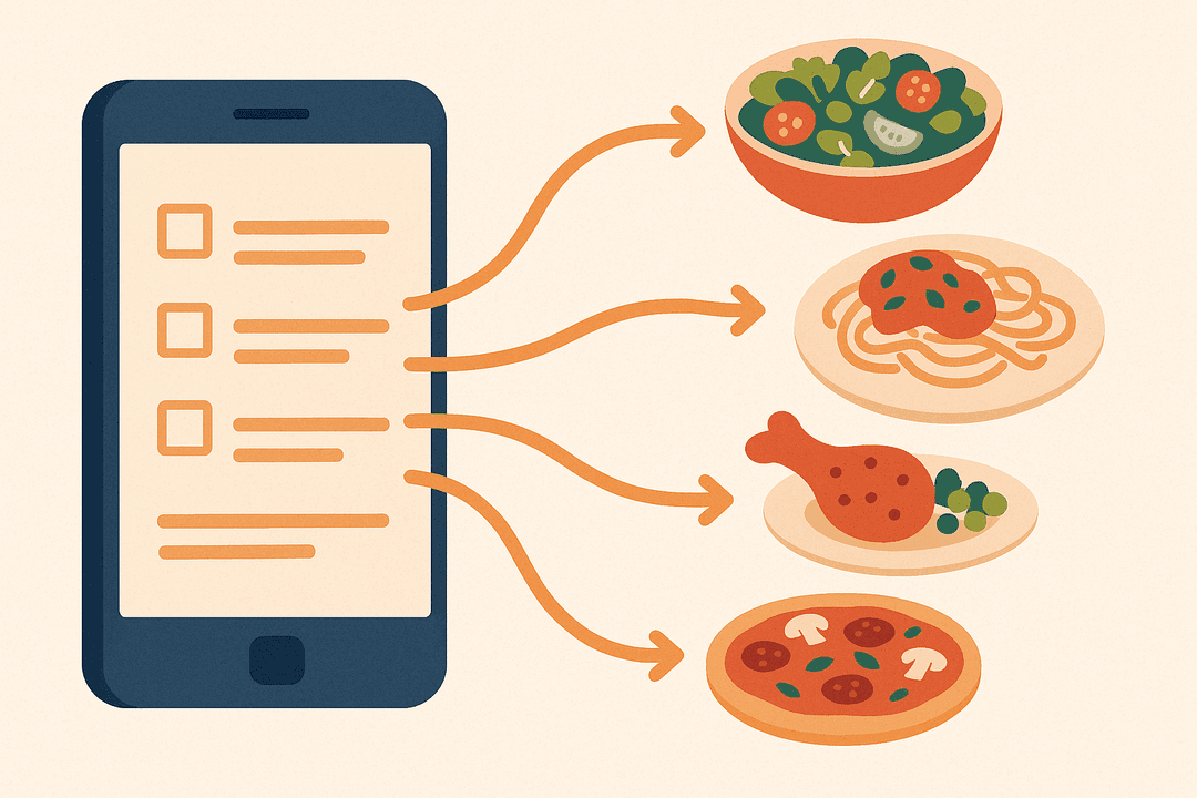 Meals flowing from a phone or tablet — data turned into dinner